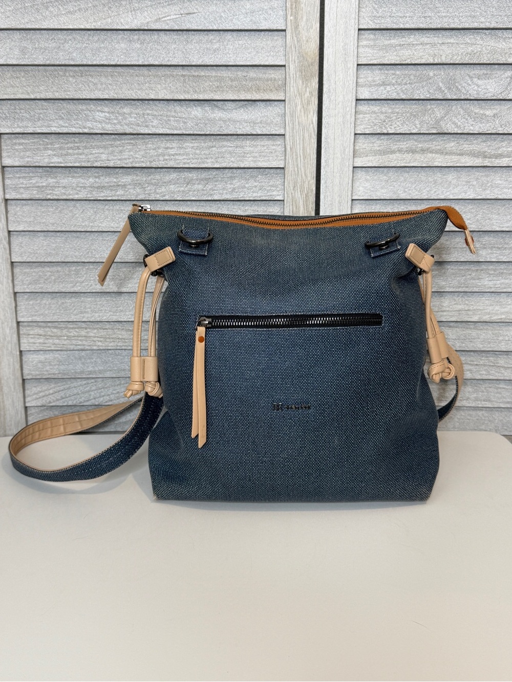 Sherpani Sio Convertible Backpack Crossbody Shoulder Bag Blue Tan